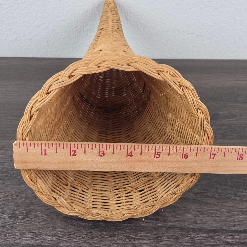 Vintage Wicker Cornucopia Basket 2pc Set Tan Thanksgiving Fall Decor Rustic